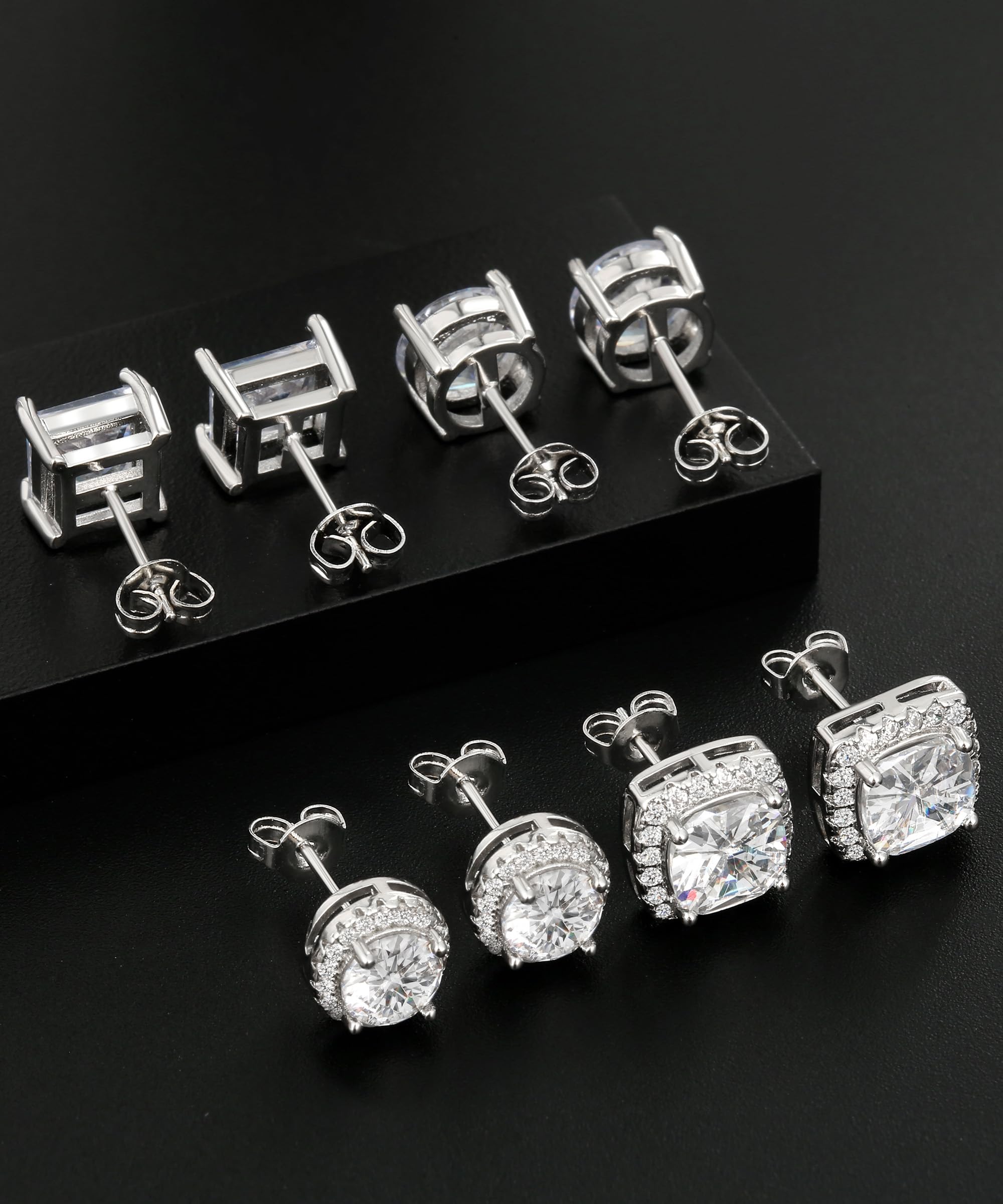 Cubic Zirconia Stud Earrings for Women Mens Earrings Hypoallergenic Square CZ Studs Set