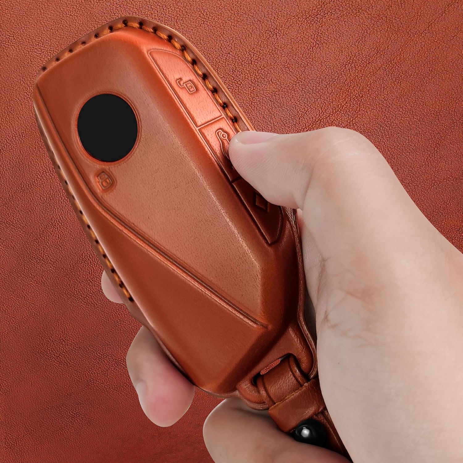 Tukellen for BMW Key Fob Cover Leather with Keychain Compatible with BMW 2023 2024 2025 New 5/7 Series 740i 760i X1 X5 X6 X7 XM IX IX3 I5 I7 etc Smart Remote-Brown - Image 5