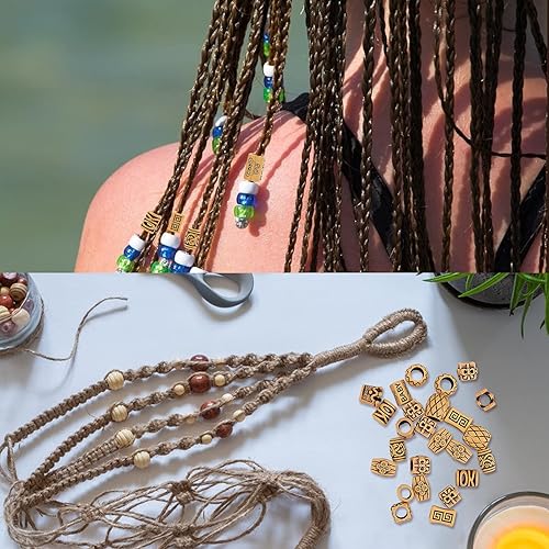 Miniatura 5 de NBEADS 200 cuentas de rastas, cuentas de trenza de madera de imitación, cuentas de tubo de plástico para el cabello, cuentas de agujero grande,