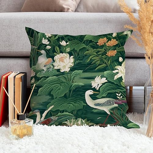 Miniatura 4 de ArogGeld Funda de cojín de jardín de pájaros de loto verde, chinoiserie, lirio de agua, ninfaea, floral, cuadradas, chinoiserie, almohada asiática