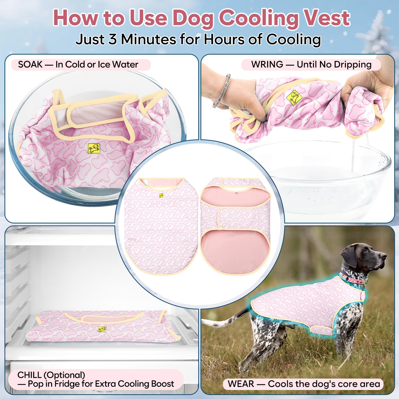 Gilet per cani rinfrescante evaporativo, morbido, regolabile, con protezione solare UV, essenziale per l'estate, mantiene i cani freschi per la caccia e all'aperto, rosa, L
