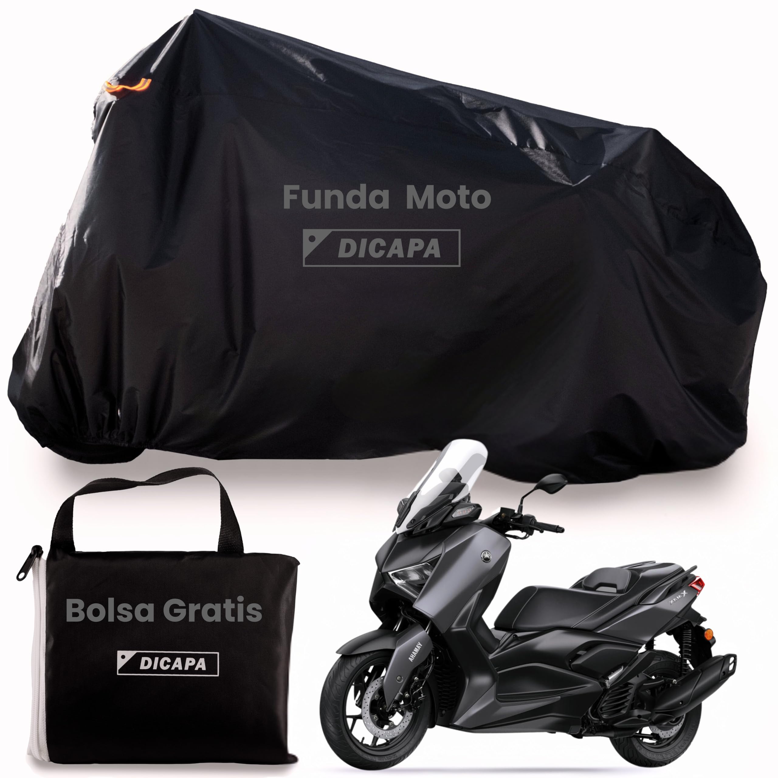 DICAPA Housse Moto Imperméable 230x98x125cm (L) Housse Moto Résistante à l'Eau, au Vent, à la Neige et aux Rayons UV. Housse pour Motos avec Système Antivol et Fermeture Élastique.
