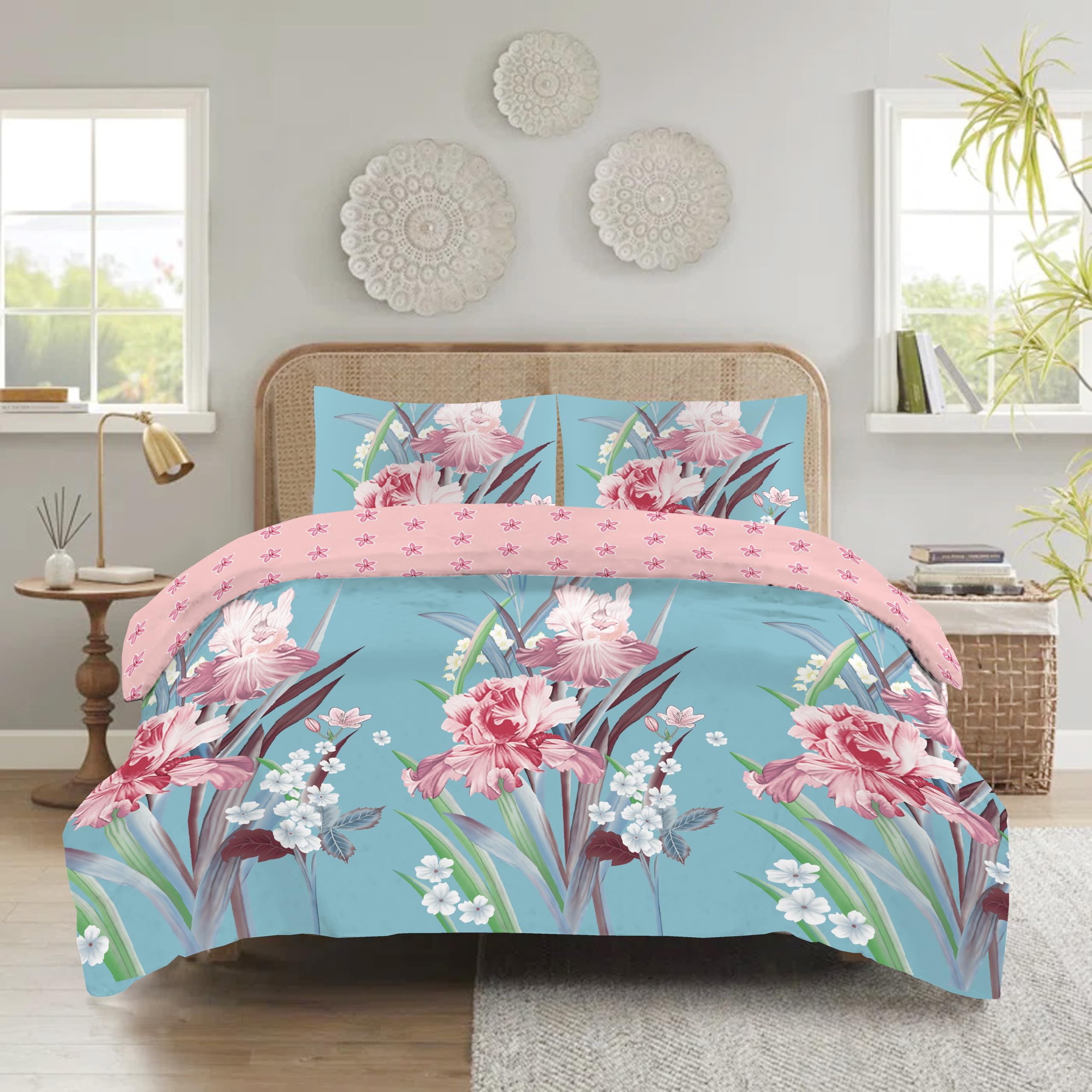 CHARKHAH Floral Duvet Cover Set Double – Polycotton Bedding Set with Fitted Sheet, 2 Pillowcases & Button Closure – Easy Care Fitted Sheet Quilt Cover Set — image 1