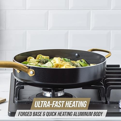 Miniatura 11 de Blue Diamond Sartén de 4 cuartos de galón con tapa, cerámica de diamante no tóxica sin PFAS de inducción, antiadherente, apta para lavavajillas