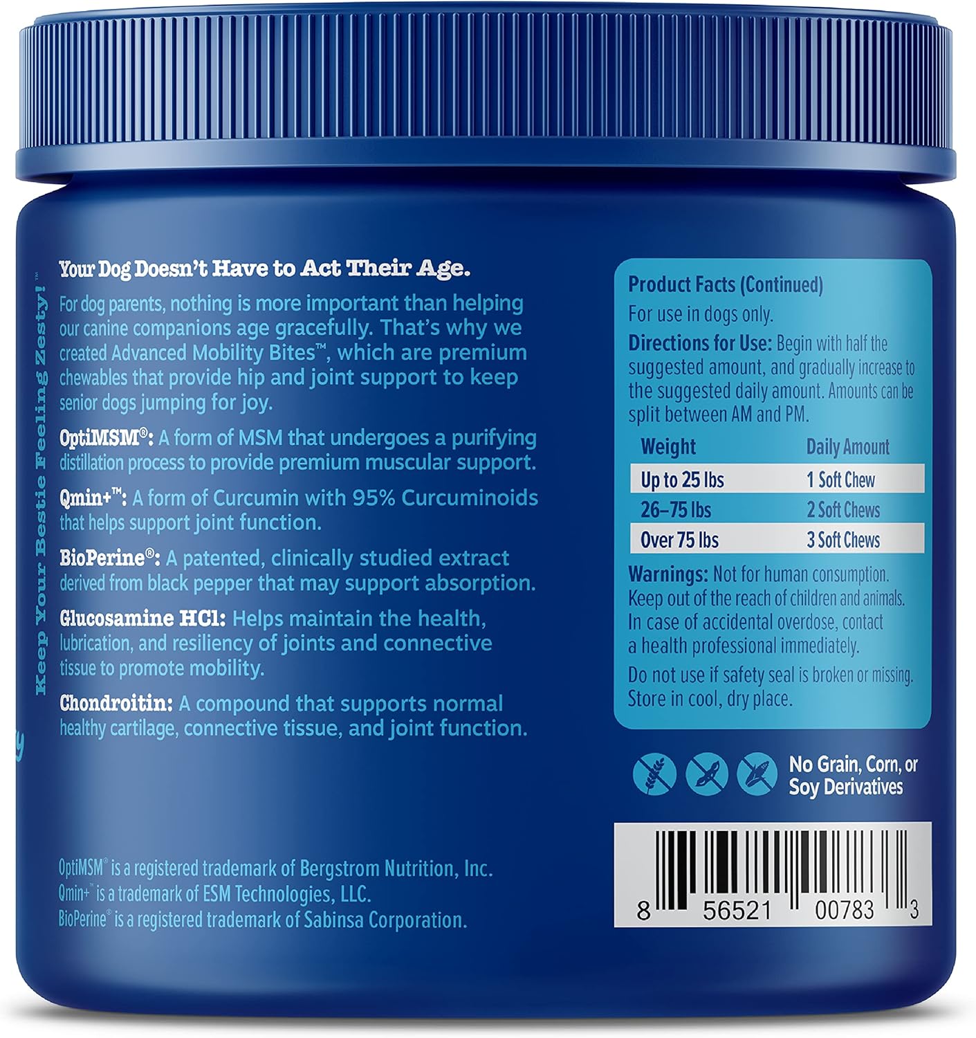 Zesty Paws Senior Advanced Glucosamine for Dogs - for Hip & Joint Support - Chondroitin, Turmeric Curcumin & MSM - Mobility Supplement with Green Lipped Mussel & Hyaluronic Acid - 90 Bites : Pet Supplies