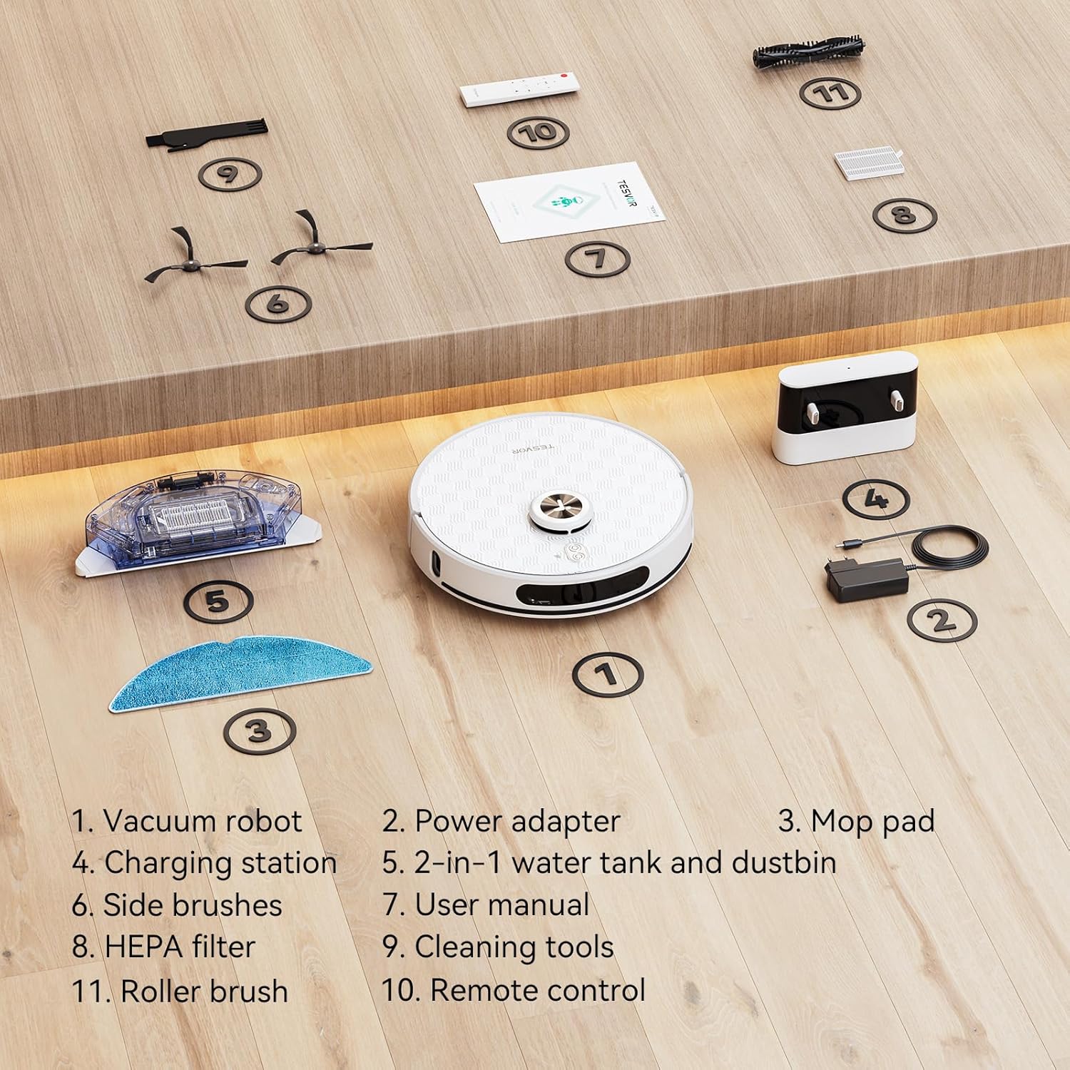 Tesvor Robot Vacuum and Mop 8000Pa,Obstacle Avoidance,LiDAR Navigation,Smart Mapping,WiFi/App/Voice Control, for Pet Hair, Carpet & Hard Floors