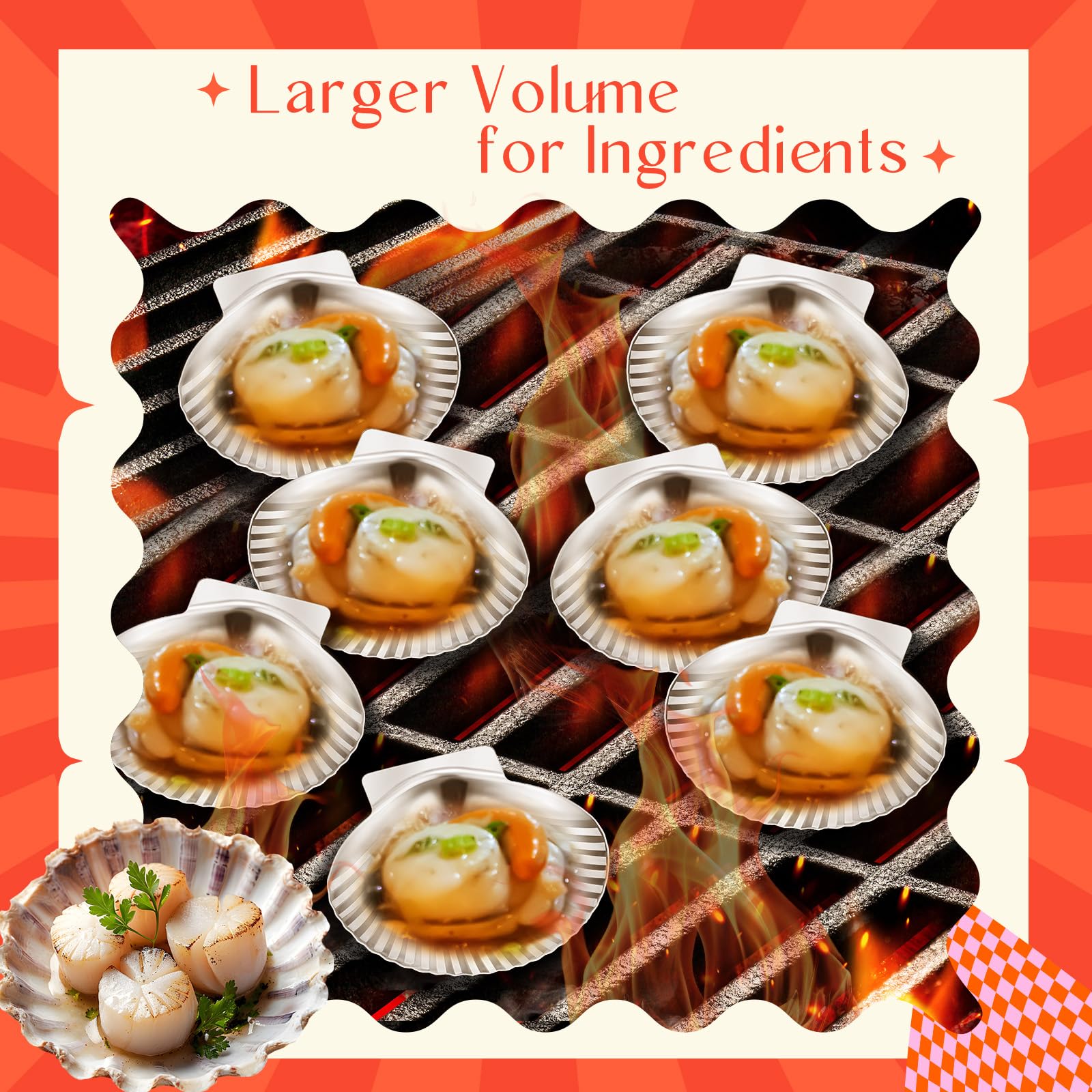 Baderke Grillbare Muscheln, Edelstahl, wiederverwendbar, Allzweck, Grillbar, große Jakobsmuschelschalen, Backform für Austern, gebackene Muscheln, Muscheln, Meeresfrüchte, 8,1 cm, 100 Stück