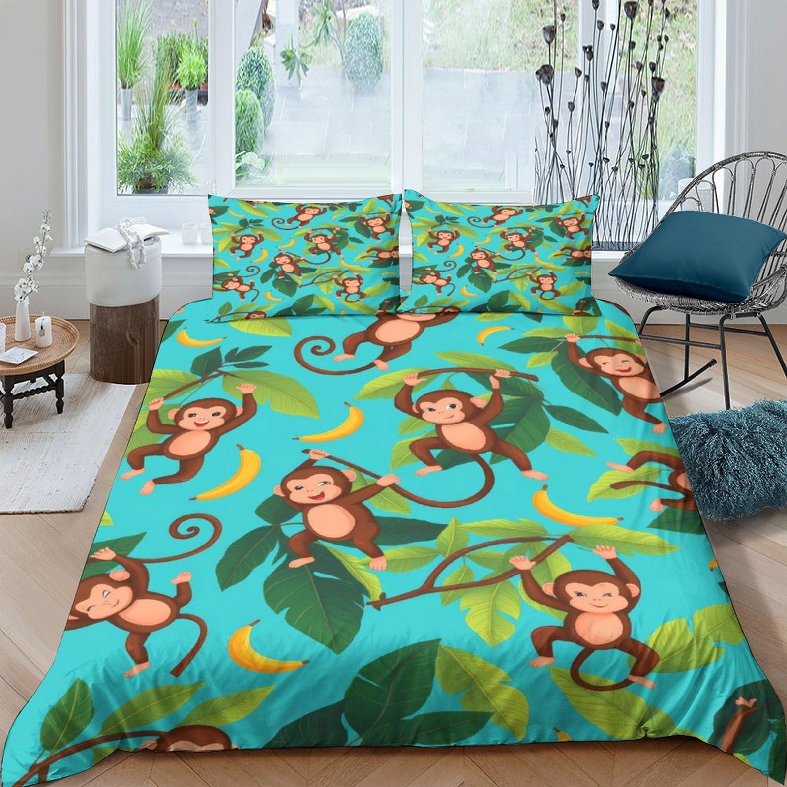 Ctjqhvkz Style-9 3D Printed Monkey Jungle Fitted Sheet Microfiber Anti-Slip Banana Leaf Mattress Cover For Bedroom Dorm Protection Decor Single（135X200cm）