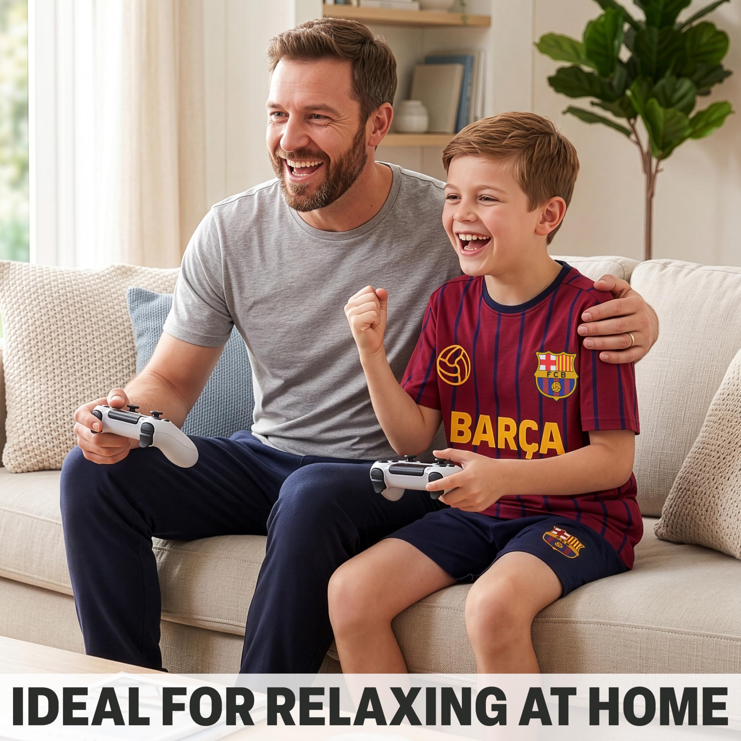 Get Trend Real Madrid | FC Barcelona Pijama Niño, Conjunto Verano Niño, Camiseta Manga Corta y Pantalón Corto 100% Algodón, Ropa Dormir, Regalo Futbol