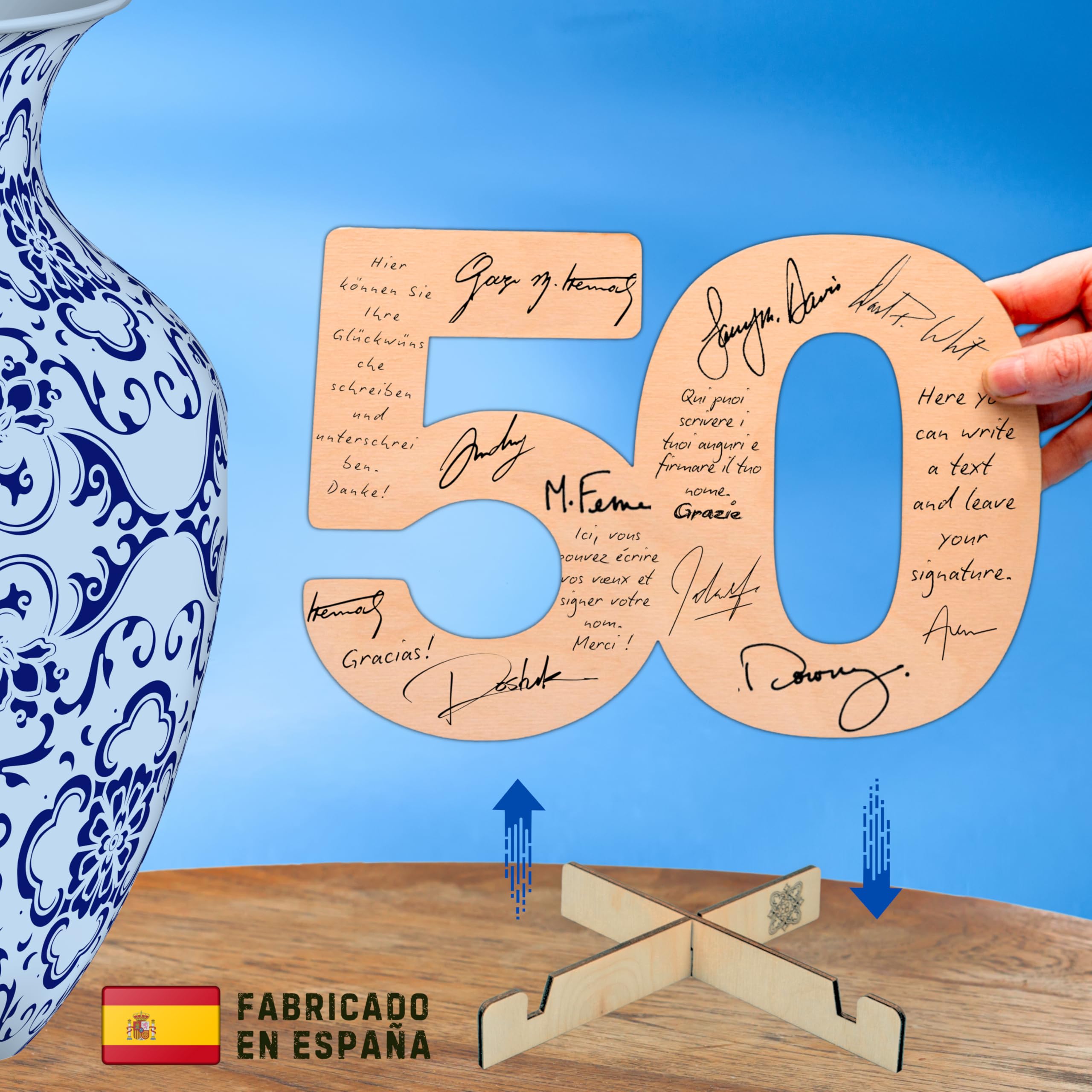 ART Número Madera 50 Cumpleaños Mujer, Hombre - 50 Aniversario Bodas Oro - Bodas de Oro 50 Aniversario - Regalos 50 Cumpleaños Mujer