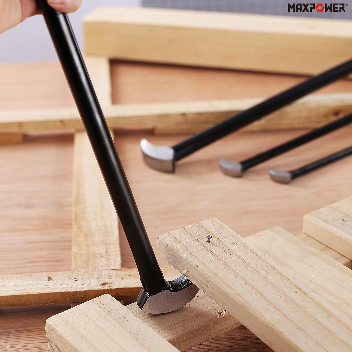 MAXPOWER 4 PCS Rolling Head Pry Bar Set 6 Inch 12 Inch 16 Inch 20 Inch