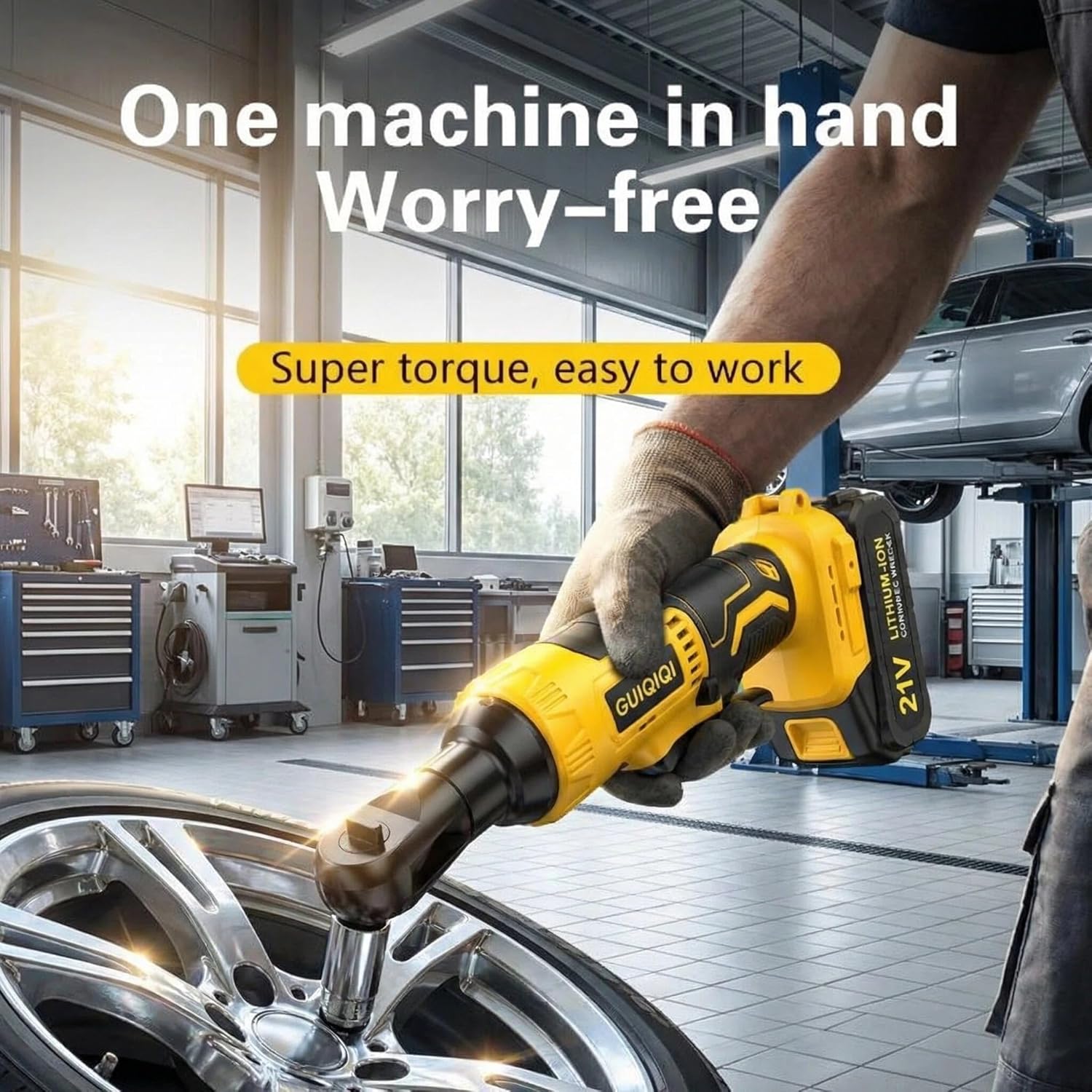 21V Electric Ratchet Wrench Kit, 3/8-Inch Drive, 59 ft-lb Torque, 400 RPM, with Lithium-Ion Batteries, Sockets, Extension Bar, Adapter S (Upgrade batte*2+Acc+Toolbox)
