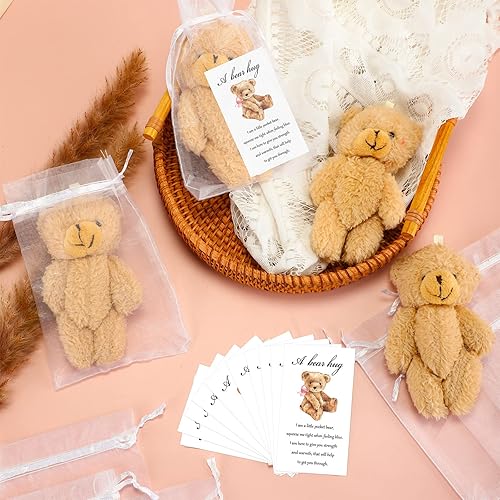 Miniatura 4 de Zhanmai Juego de 12 mini osos de peluche de 4.7 pulgadas con diseño sonriente de bolsillo, regalos de oso para baby shower, bolsas de organza para