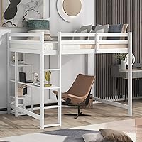 Vista 1 de Merax Cama tipo loft matrimonial, cama tipo loft con escritorio y estantes, cama tipo loft tamaño matrimonial, marco de cama tipo loft de madera
