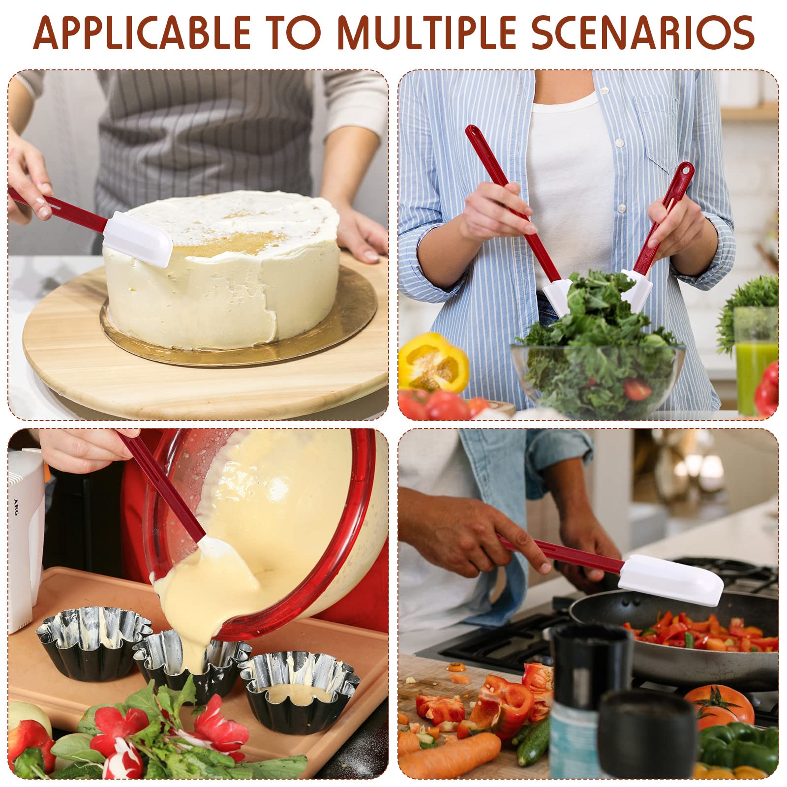 4 espátulas de silicona de alta temperatura, resistentes al calor, espátula de silicona comercial con mango para cocina, cocina, hornear, mezclar, utensilios de mezcla, aptos para lavavajillas 7