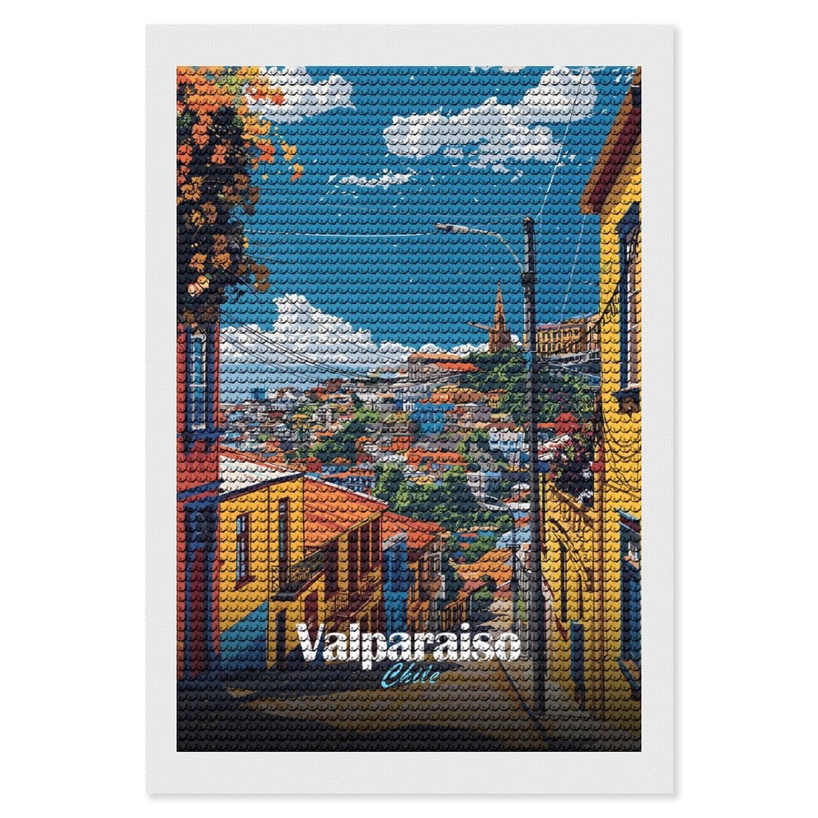 Junmoney Valparaiso Cityscape Full Drill Diamond Painting Kit 8"x12", for Teens, Calming Craft to Unwind, Home Wall Decor, Christmas Gift