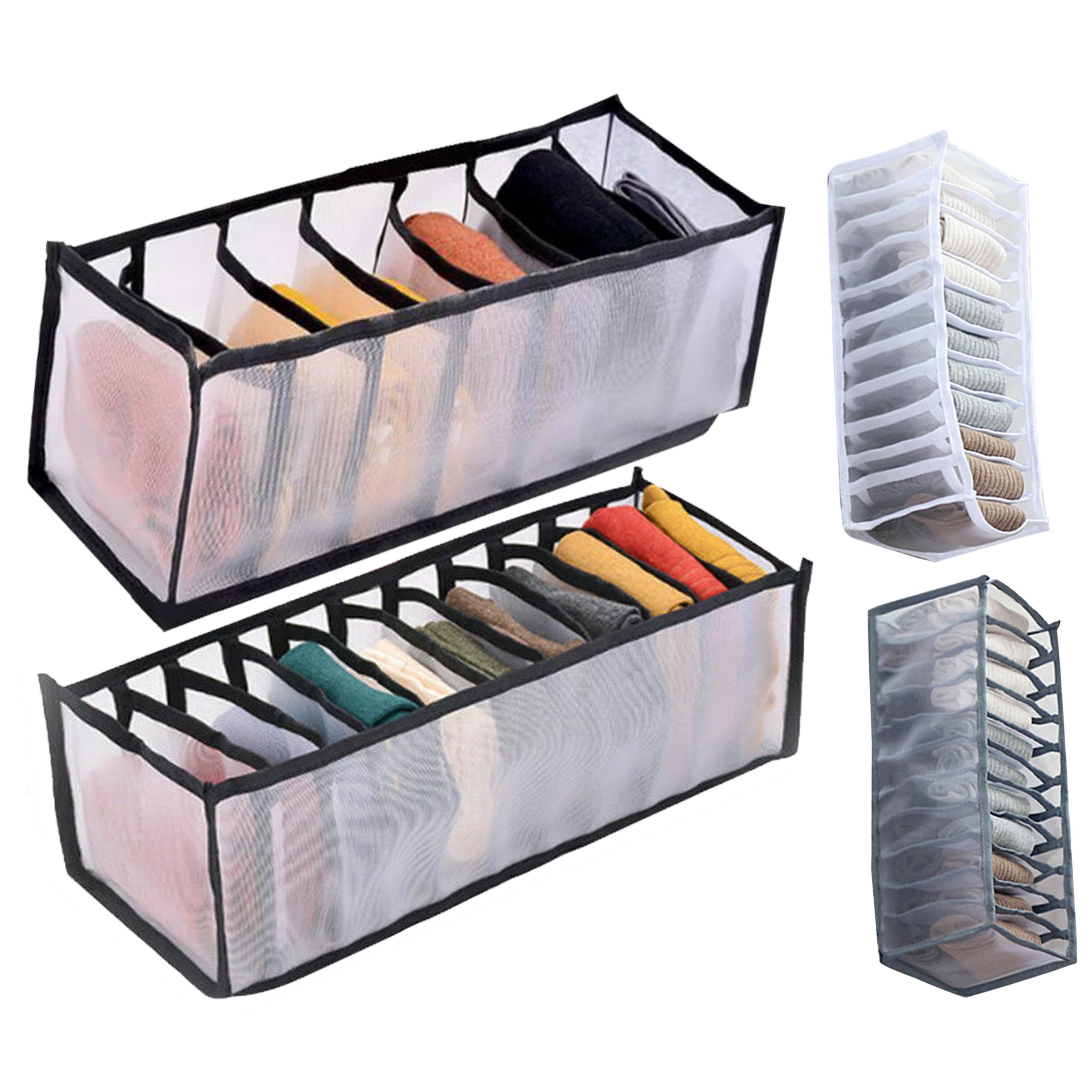 MAXPERKX 7/11 Grids Underwear Bra Socks Foldable Wardrobe Mesh Box Storage Compartment Organiser 7 & 11 Drawer Divider Rectangle Pants Clothes Belts Briefs Underpants (Grey, 7 Grids)