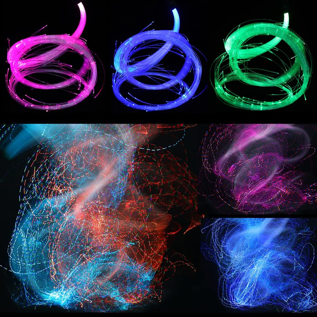 LED Fiber Optic Whip Dance Space Whip Light 10 Colors and 40 Effect Modes for Dancing, Parties, Light Shows, Rave EDM Music Festivals Stage Carnival (Average)