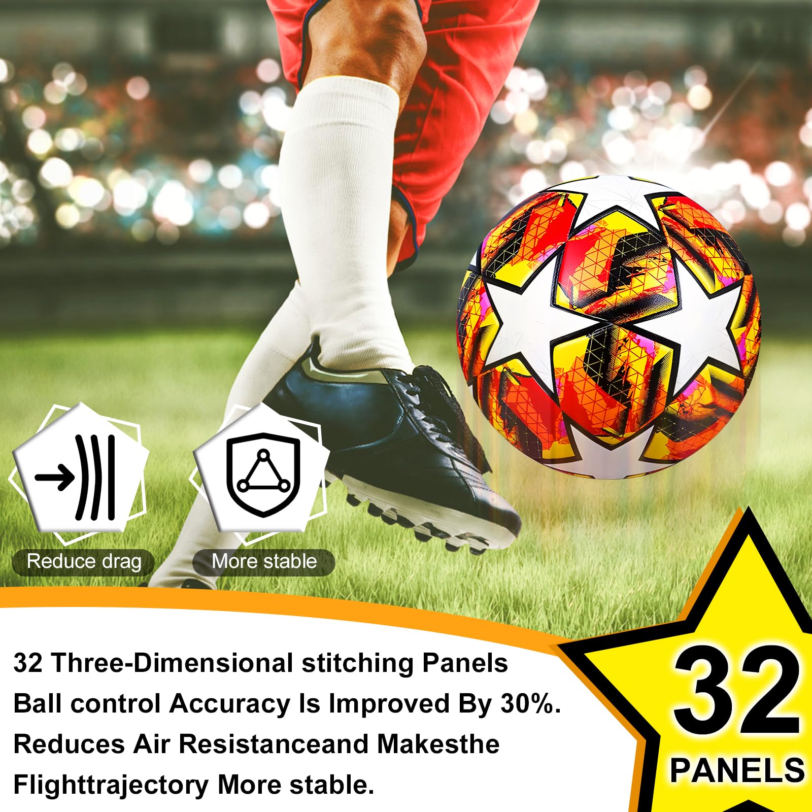 Balón Champions League, Balón de Fútbol Tamaño 5 para Niños y Adultos Training, Match, Regalo para Aficionados y Amantes del Fútbol