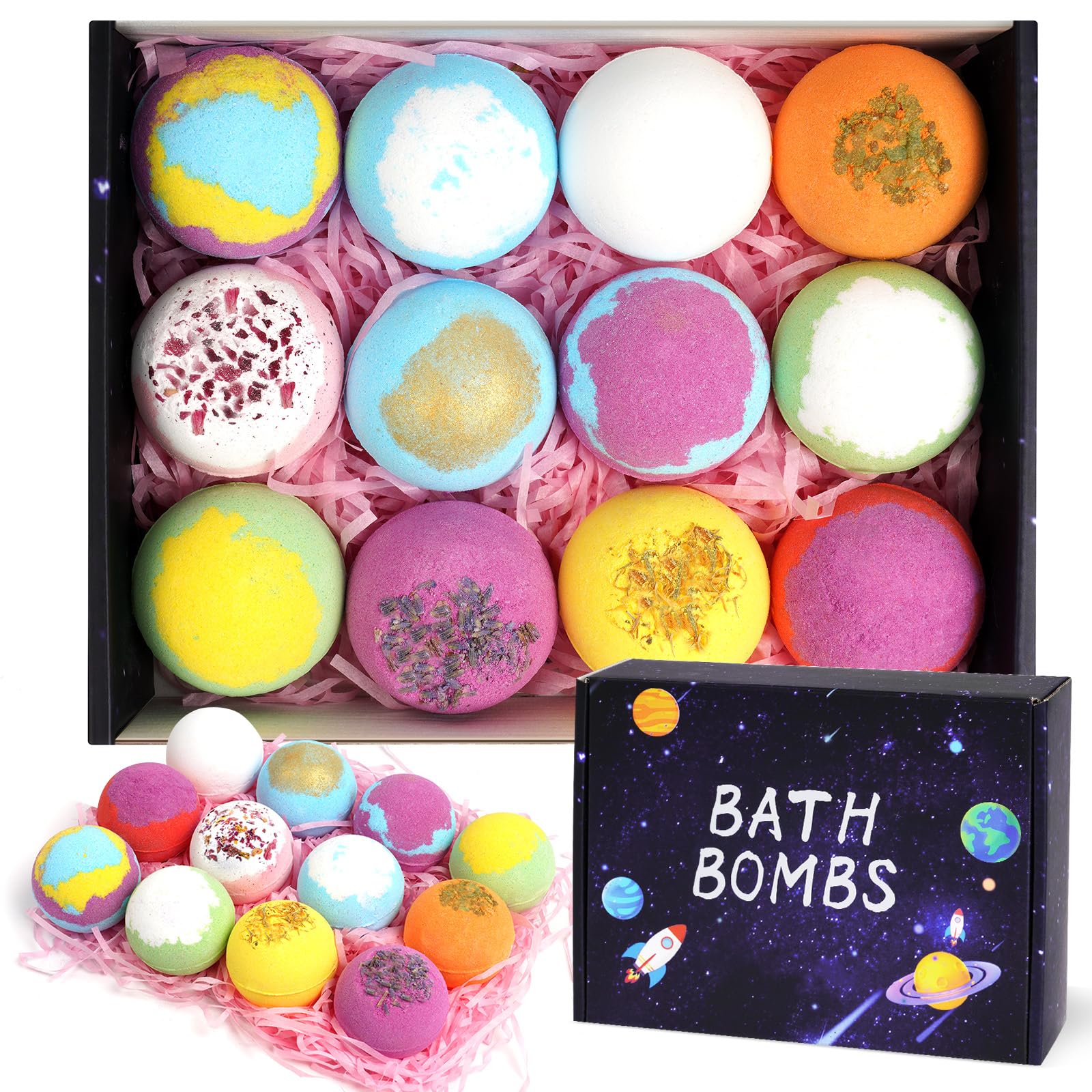 LOPHE Bombe da Bagno, 12 Pezzi Bomba da Bagno Set Bombe da Doccia Naturali e Biologiche, Bombe Bagno Profumate Bath Bomb Gift Set, Regalo Natale/Compleanno/Relax Donna, Mamma