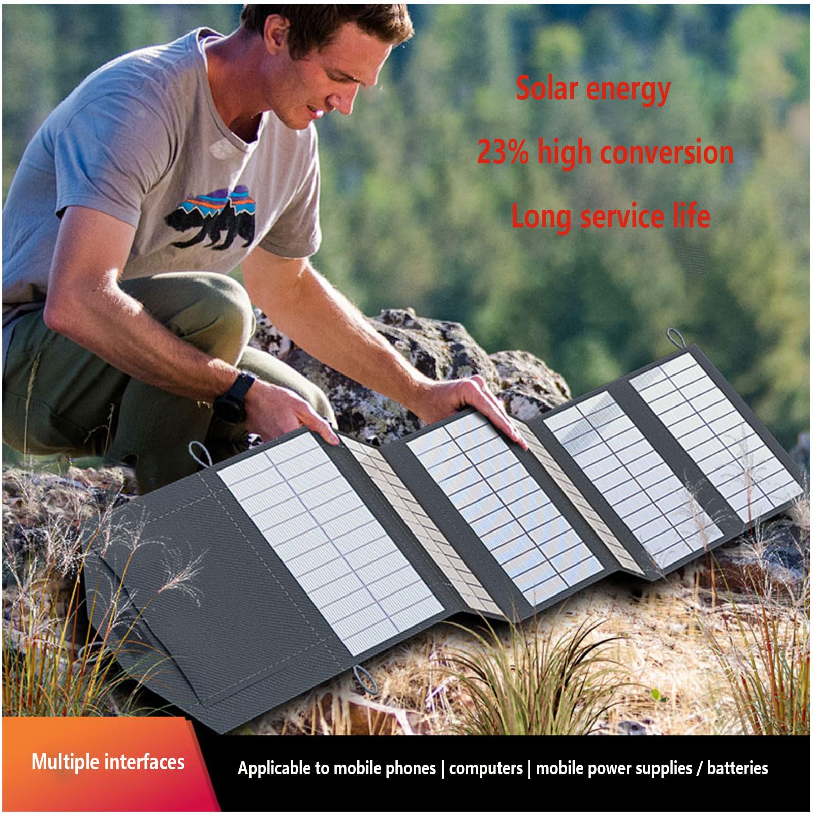 Pannello solare portatile da 100 W per centrale elettrica, pannello solare pieghevole da 20 V, caricabatterie solare monocristallino pieghevole da 100 Watt per campeggio, escursionismo e vita fuori re