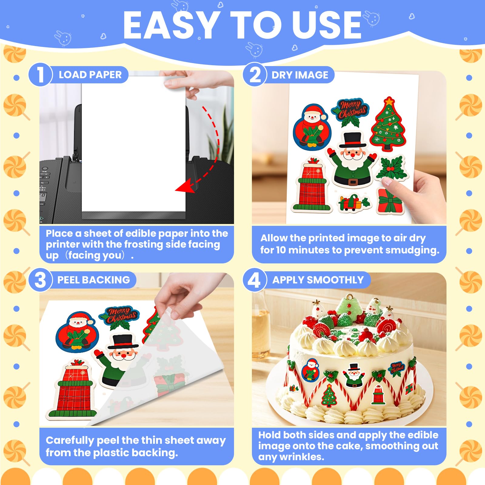 SENTRELA Lot de 25 feuilles de papier comestible A4 de 29,7 x 21,1 cm pour imprimante comestible, papier image comestible, feuilles de glaçage pour imprimante de papier comestible, feuilles de sucre