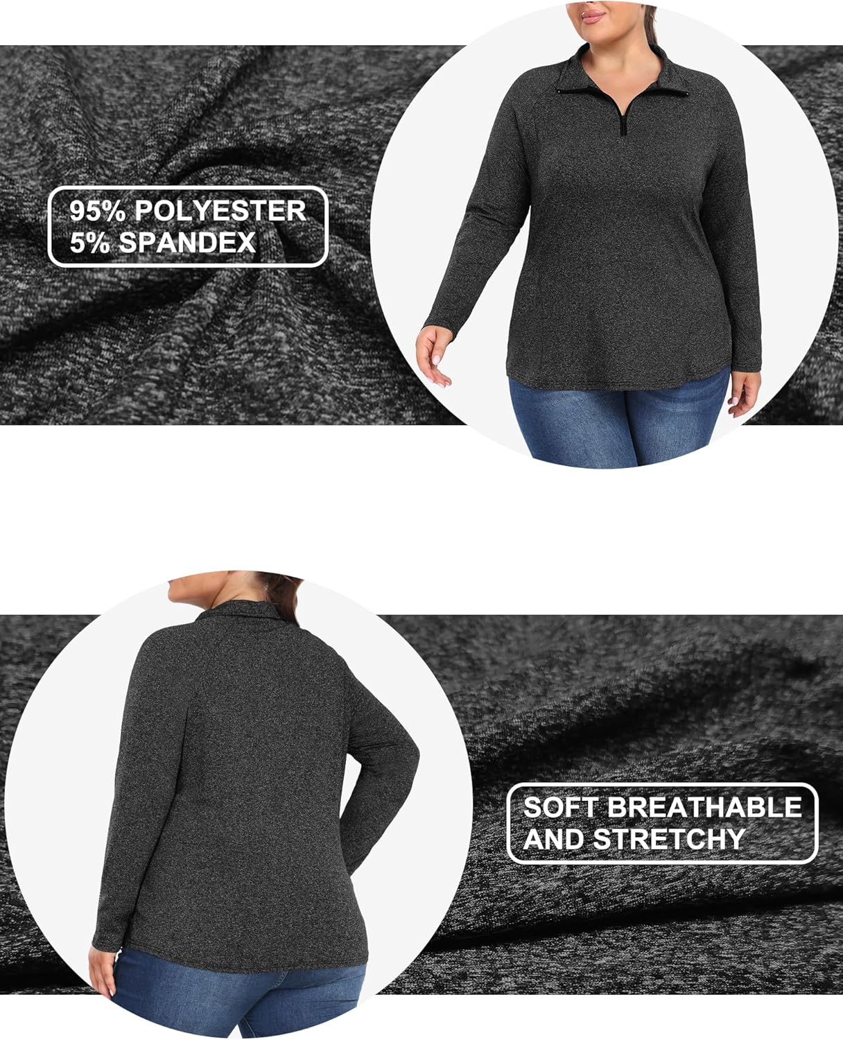 FOREYOND Plus Size Golf Polo Shirts for Women Long Sleeve Quarter Zip Pullover Athletic Workout Tops Yoga Gym Clothes - Image 5