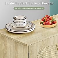 Vista 7 de Tatub Armarios de almacenamiento decorativos de 2 piezas con puertas de ratán, aparador de cocina, gabinete de almacenamiento de bufé, gabinete