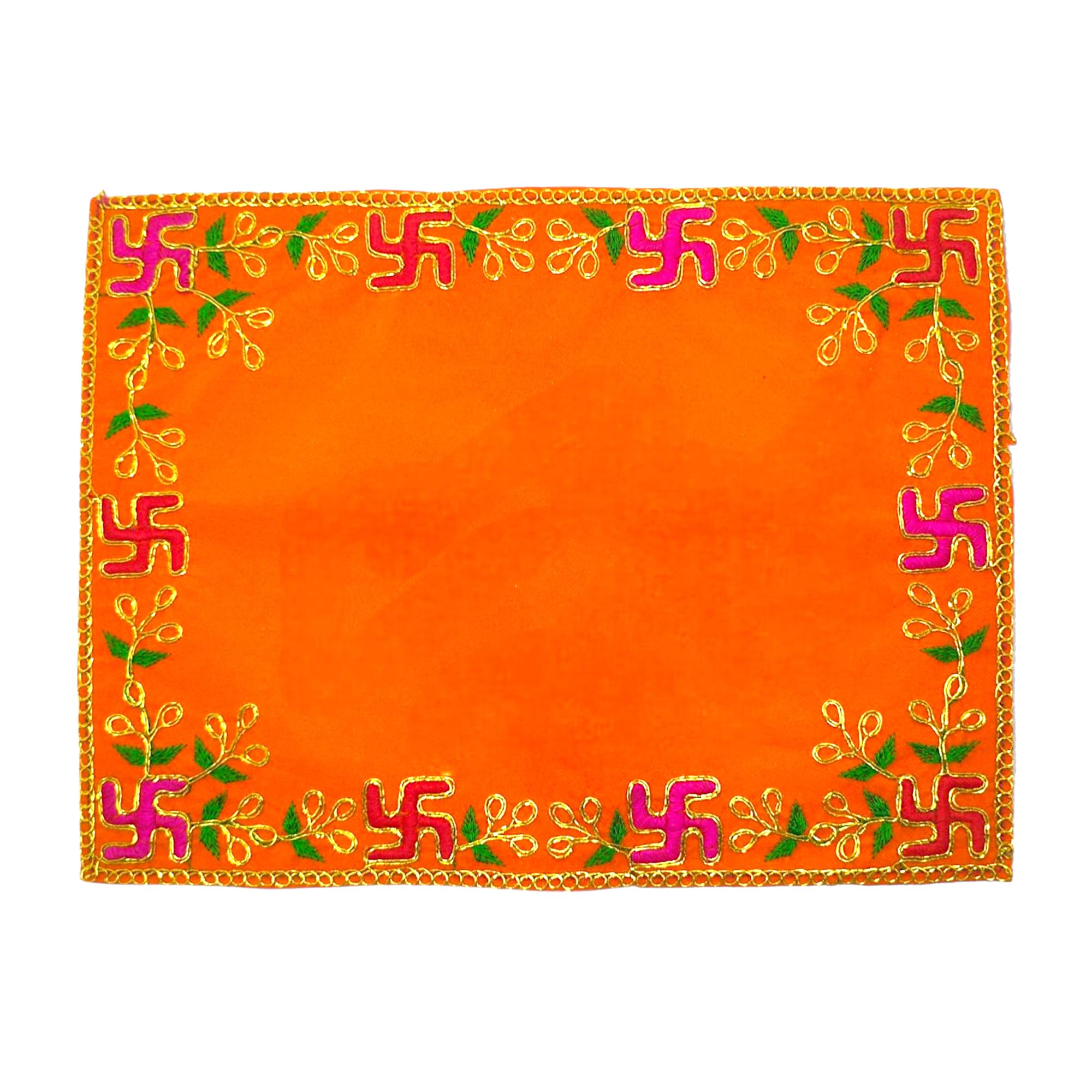 Achleshwar Designer Velvet Embroidered Pooja Aasan Cloth 10x20 inch Orange | Chowki Aasan for God Idol | Mandir Table Altar Cover for Temple, Puja Shelf, Diwali Decoration Pack 0f 1