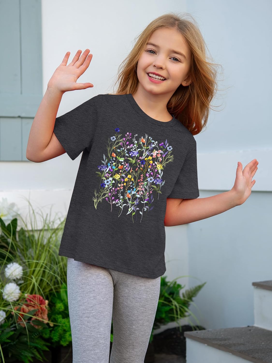 Girls Vintage Flowers Shirt Kids Boho Wildflowers Tee Shirt Summer Casual Tops 5-12Y - Image 3