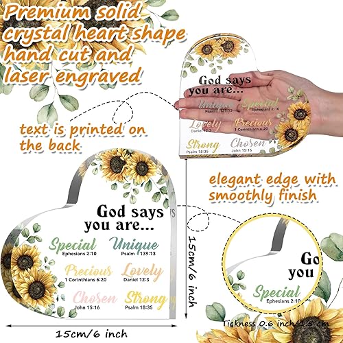 Miniatura 3 de Chunful Regalo cristiano para mujeres, girasoles, regalos para oficina, oraciones inspiradoras de pisapapeles, escritura religiosa, flor
