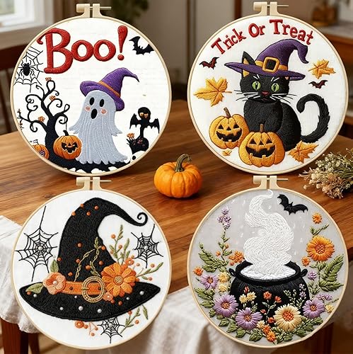 Zhenqing 4-Piece Halloween Embroidery Kit for Beginners - Spooky Ghost,