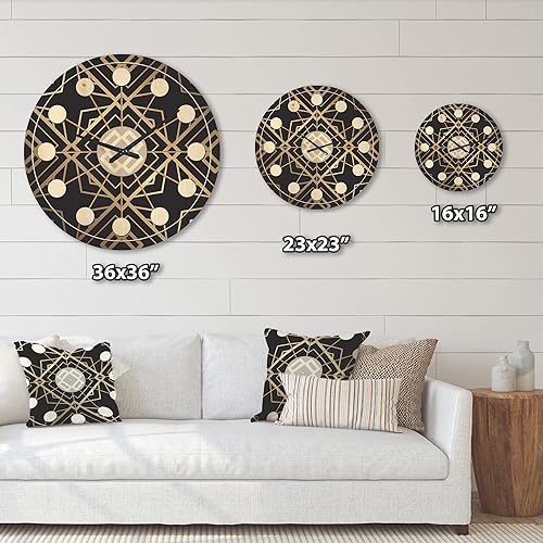 Miniatura 5 de DesignQ Reloj de pared de madera moderno de mediados de siglo con patrón Art Deco negro y dorado, grande, decorativo, moderno de mediados de siglo,