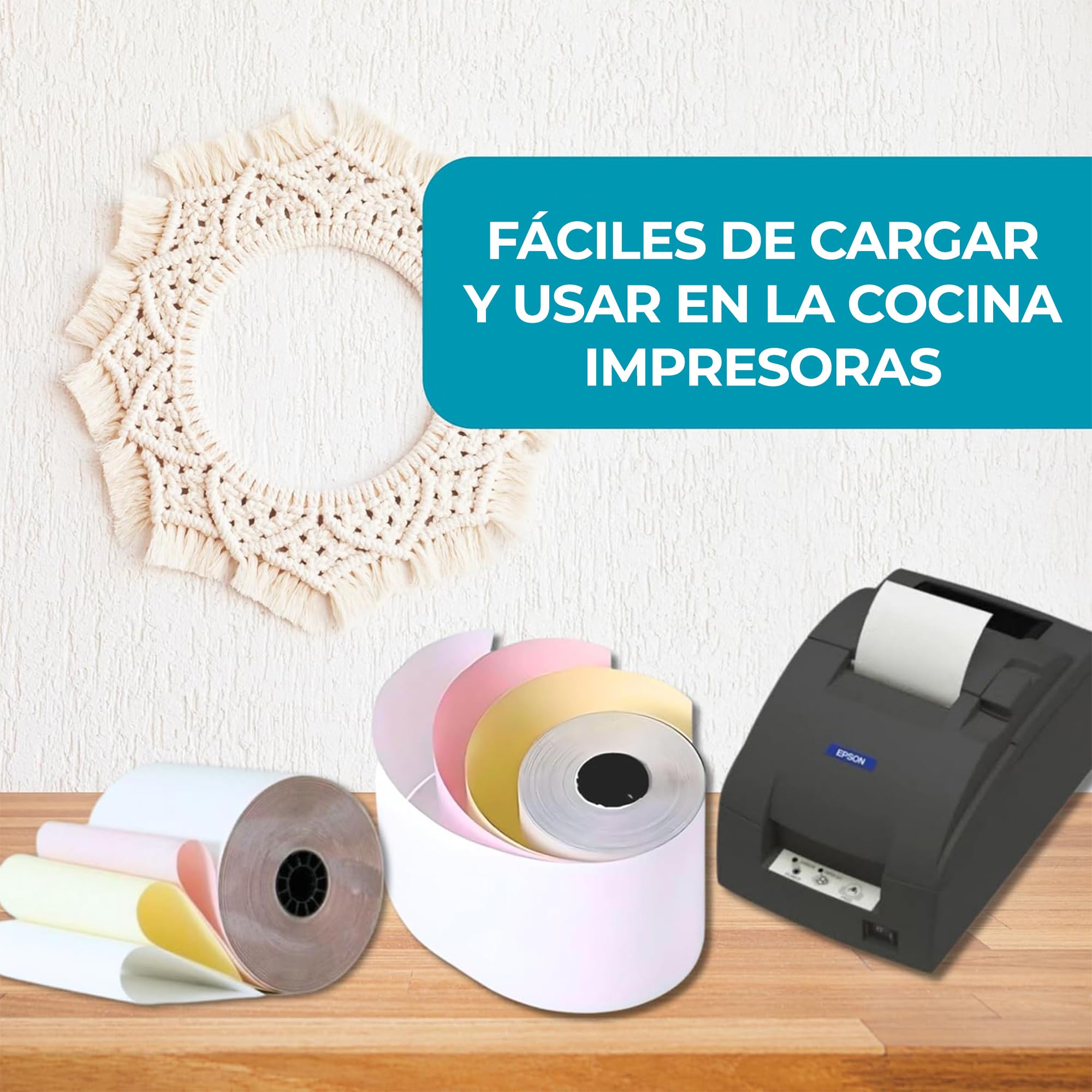 Double Dragon 76 x 76 mm, Rollo de Papel Autocopiativo de 3 Capas para Impresora de Cocina, Calculadora de Impresión, Impresora de Recibos No Térmica POS, Impresora de Impacto Matricial | 20 Rollos