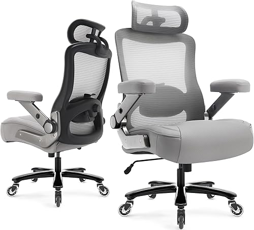 Miniatura 11 de Silla de oficina grande y alta de 600 libras, silla de computadora ejecutiva resistente con brazos abatibles 3D, ruedas grandes, silla de escritorio