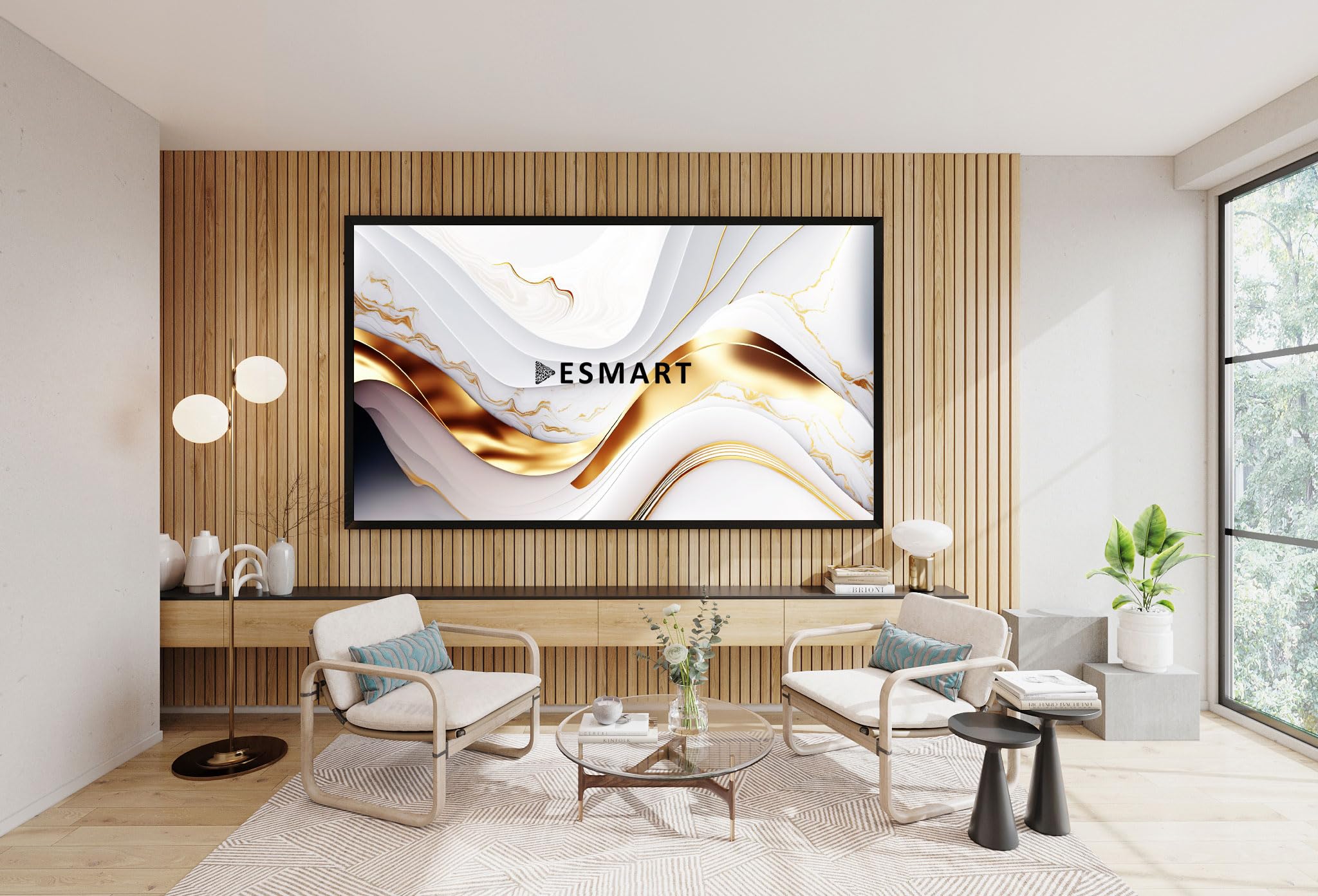 ESMART Economia EXA Schermo a cornice pieghevole 271 cm (266 x 149 cm 16:9) | Superficie visiva 266 × 149 cm, formato 16:9, telo bianco per home cinema e presentazioni, telaio pieghevole mobile