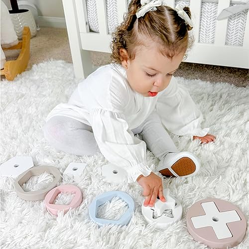 Miniatura 8 de Rompecabezas de madera apilador de anillos  Juguetes Montessori para bebés de más de 12 meses, anillos apilables y formas, juguetes apilables para