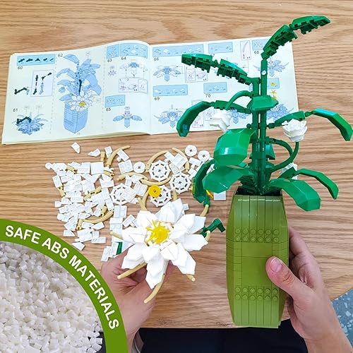 Miniatura 6 de Epiphyllum - Juego de construcción de flores para adultos, kit de bloques de bonsái de ramo de flores para jardín, colección botánica, juguetes para