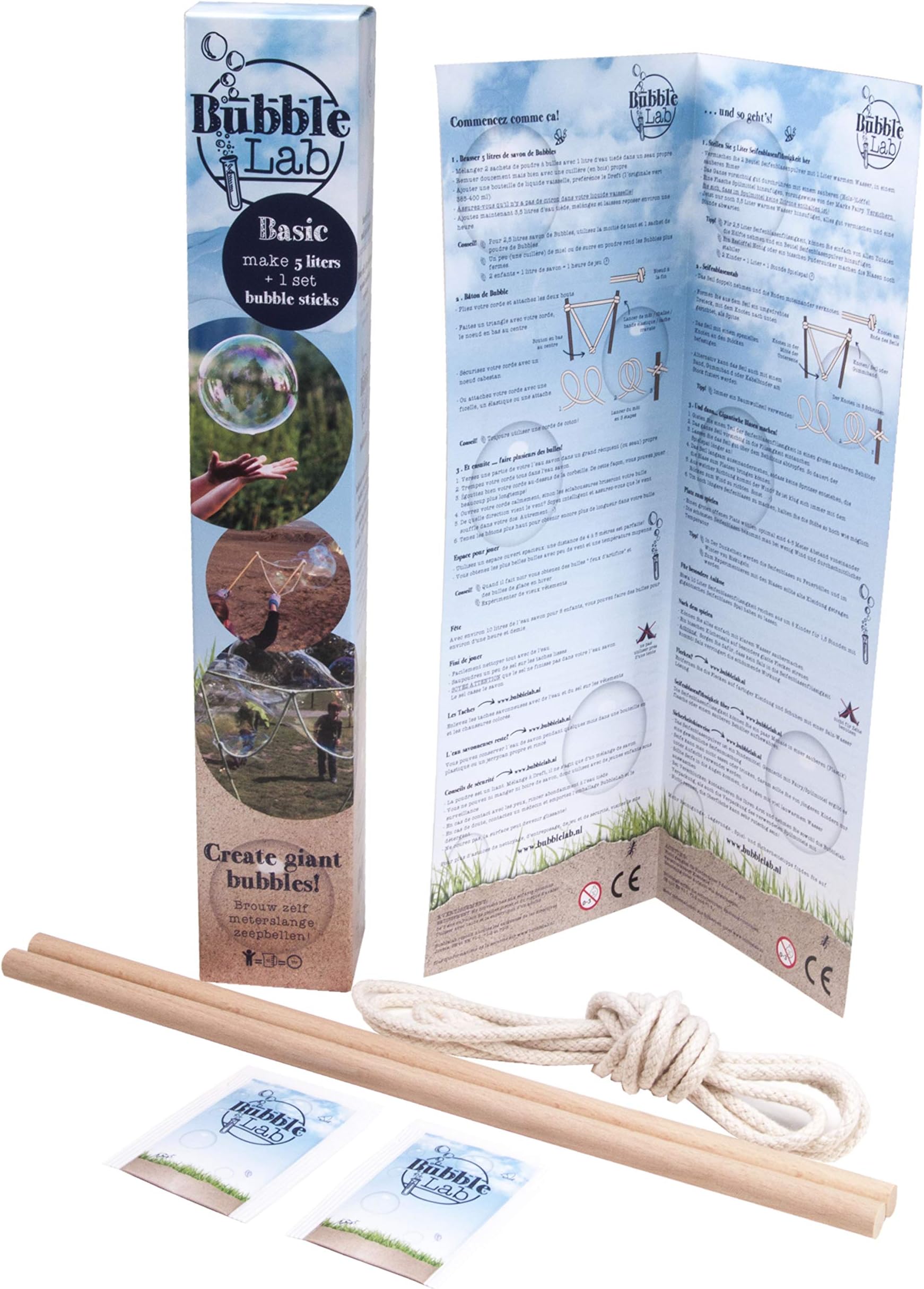 Bubblelab - Giant Soap Bubbles basic set - 5 liters of DIY super bubble liquid - and 1 soap bubble-wand - kids gift, party, school - 1 liter = 1 child for 1 hour