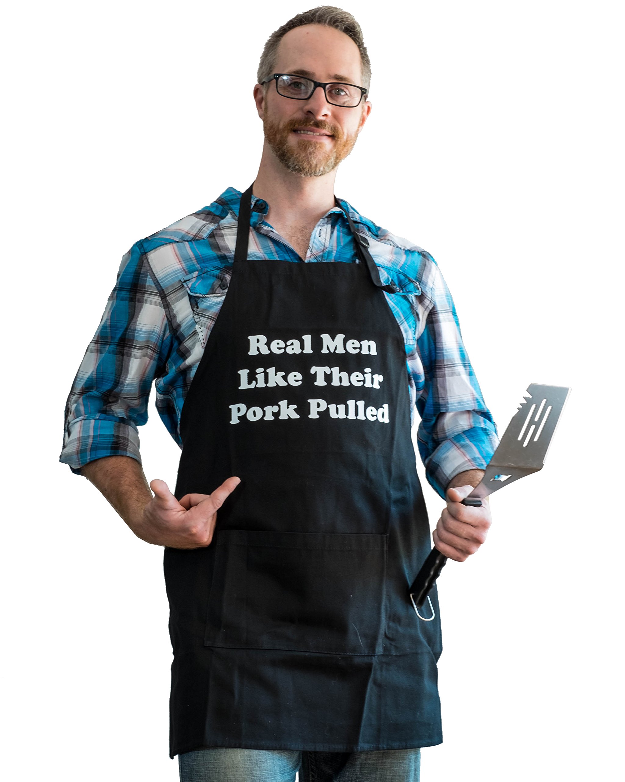 BBQBud Men's Fun Grilling Apron: Real Men Like Their Pork Pulled (Black)