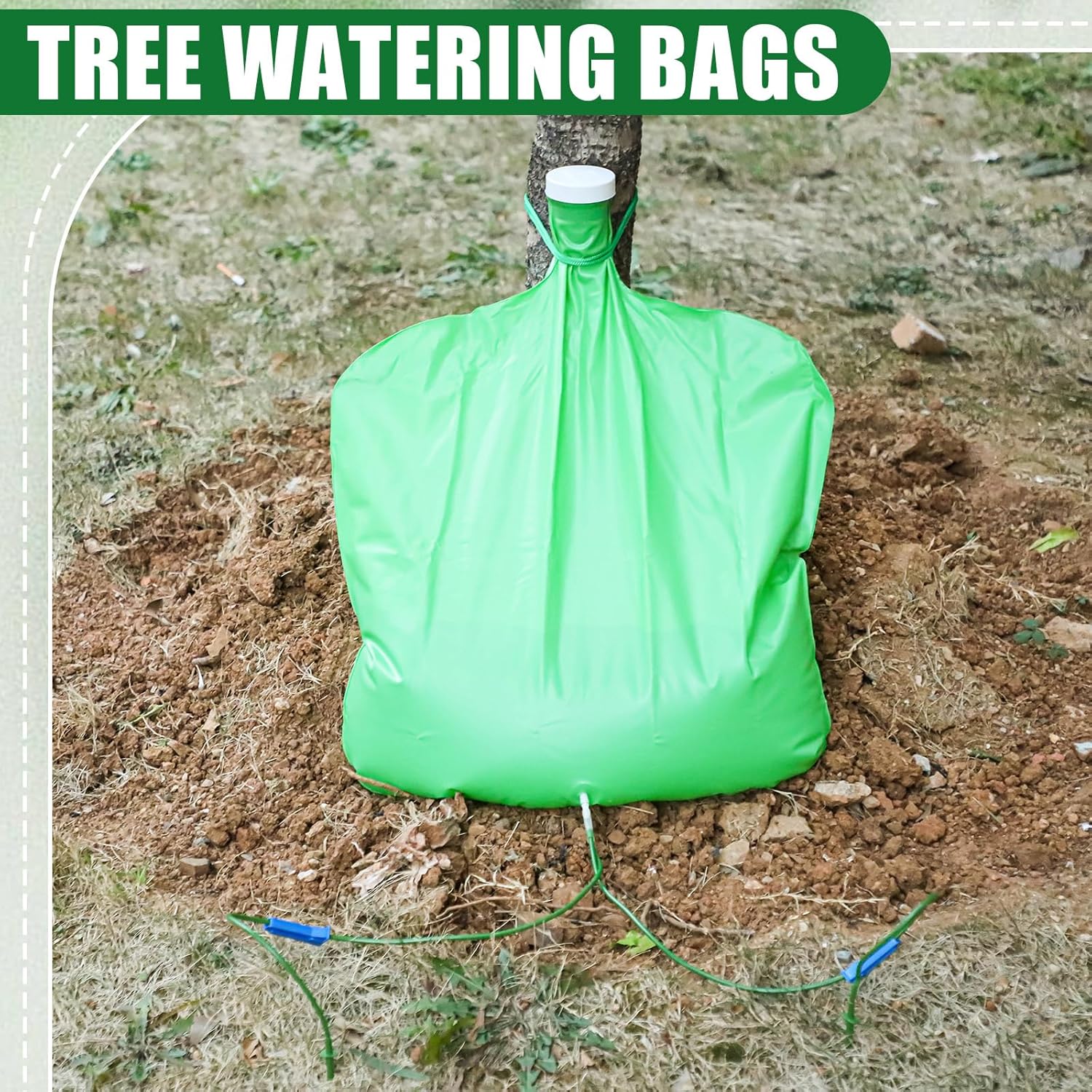 Tioncy 6 Pack Tree Watering Bags with Dual Adjustable Outlets - 10.5 Gallon Precision Irrigation System Slow Release Water Bags for Small/Medium Trees, Leakproof & Overwatering Risk