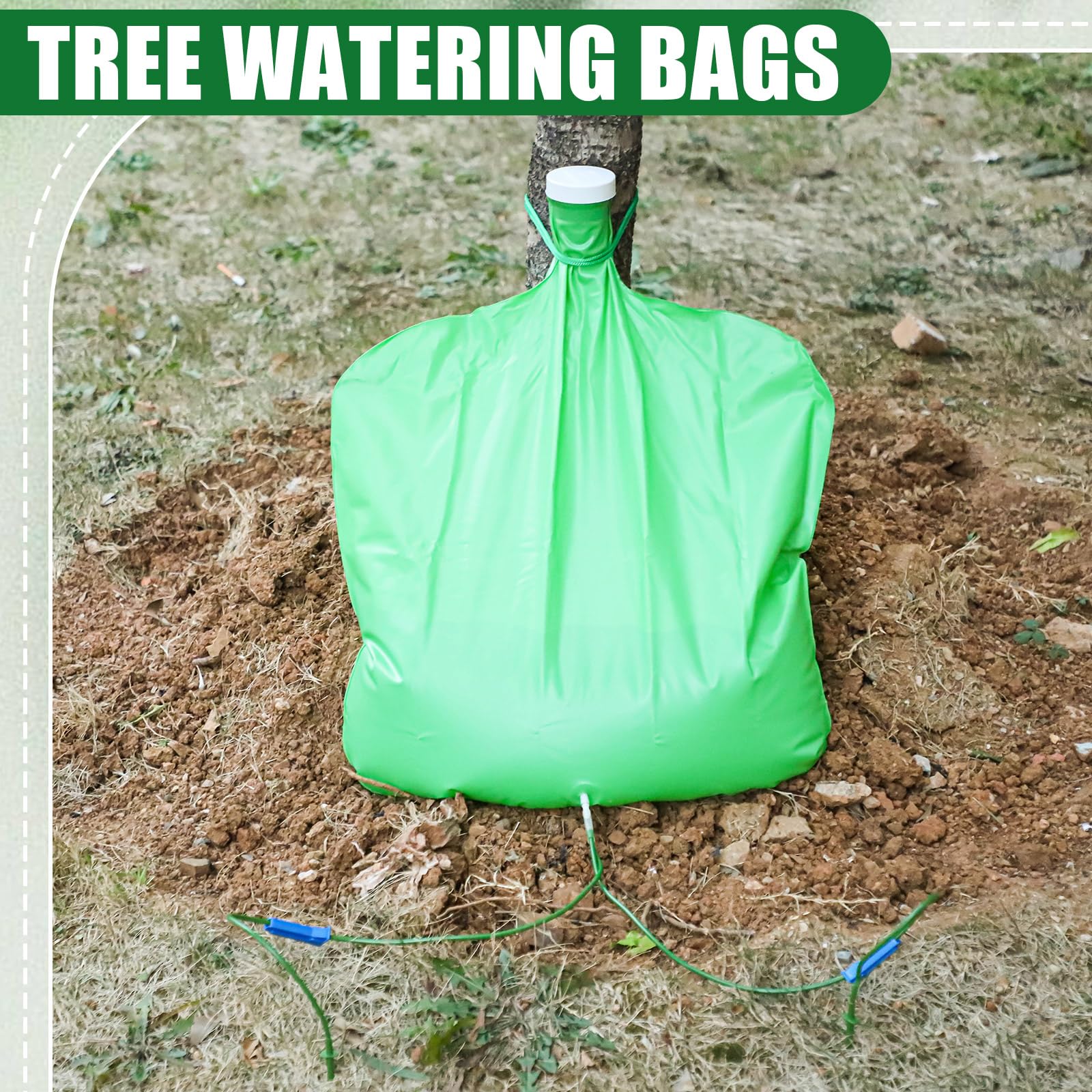 Tioncy 6 paquetes de bolsas de riego de árboles de 10.5 galones, bolsas de agua de riego de liberación lenta con salidas dobles ajustables, ajustables, reutilizables, goteo automático para árboles