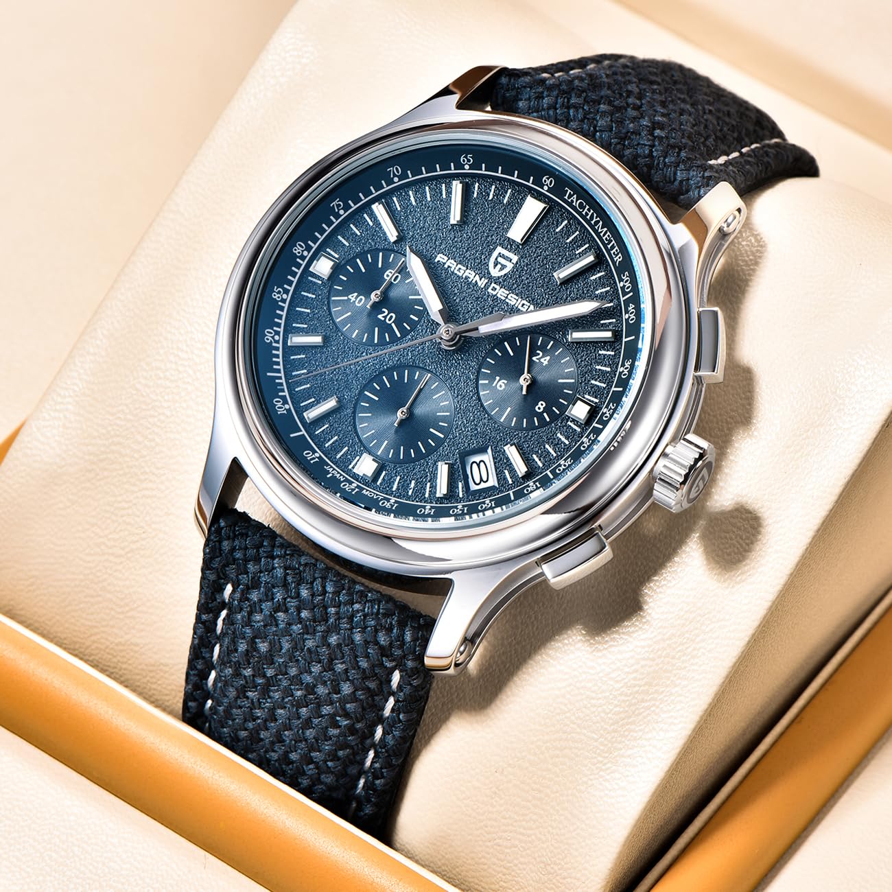 Pagani Design - Reloj de Cuarzo para Hombre, 100 Metros de Resistencia al Agua, Movimiento japonés, Correa de Piel Trenzada, Estilo Moderno
