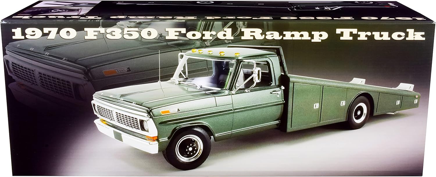 1970 Ford F350 Ramp Truck Dark Highland Green Metallic 1/18 Diecast Model Car by Acme A1801411