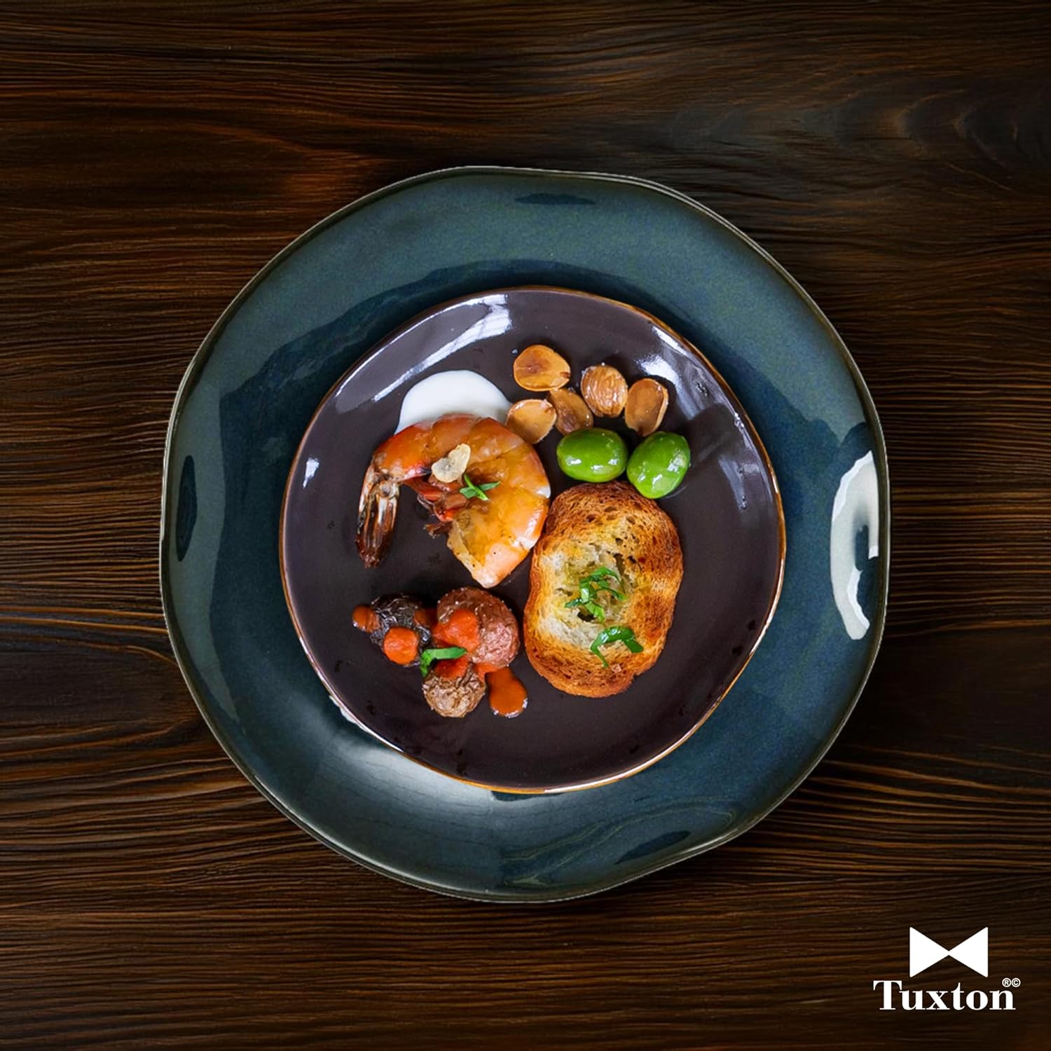 Tuxton China GAN-005 Plate, 9" Diameter, Round, Microwave and Dishwasher Safe, Oven Proof, Fully Vitrified, Ceramic, TuxTrendz, Artisan, Night Sky, Pack of 24