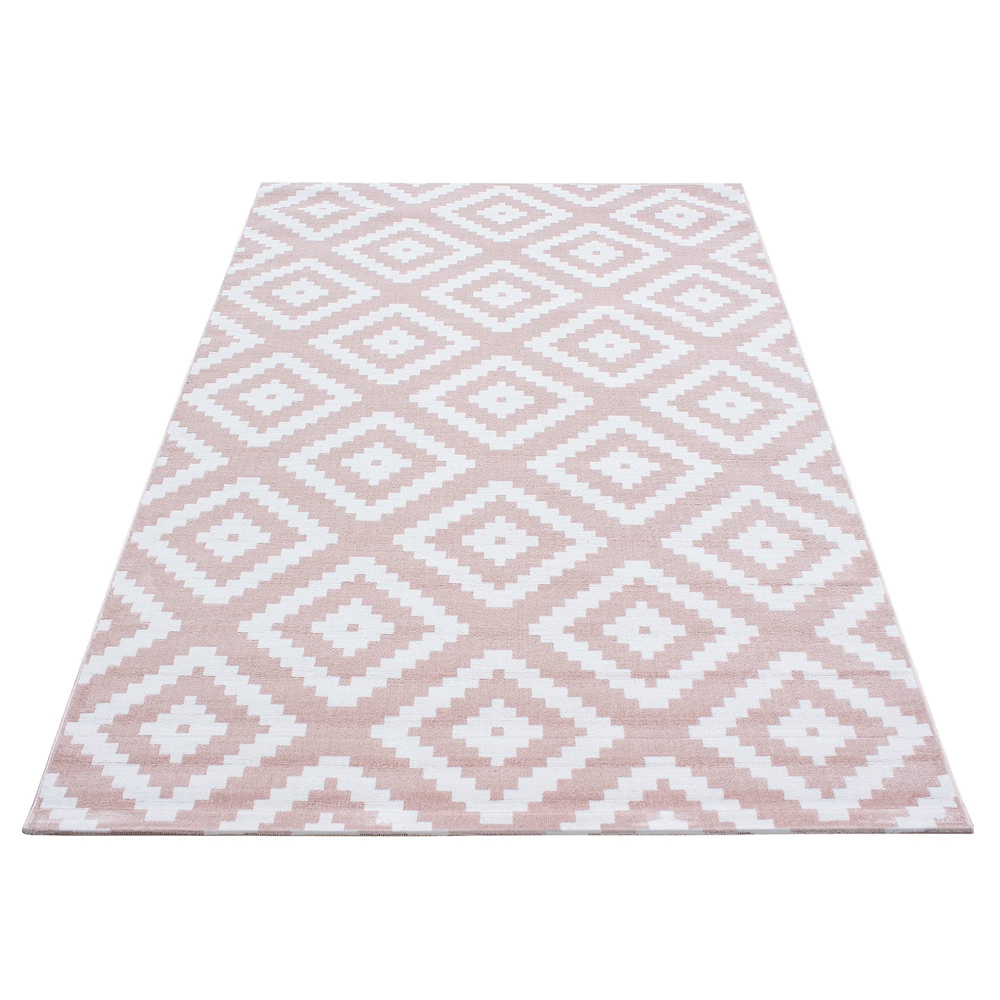 HomebyHome Tapis 160x230 cm Rose Poils Courts Motif Losanges Moderne pour Salon Chambre Cuisine Couloir Salle à Manger Chambre Enfant Doux