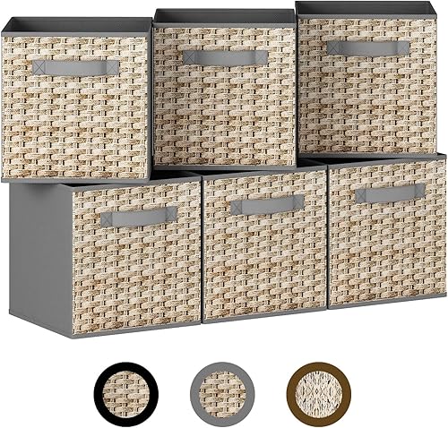 GILLAS Paquete de 6 cubos de almacenamiento de tela. Contenedores de almacenamiento de cubo de 11 pulgadas con asa, organizadores plegables de