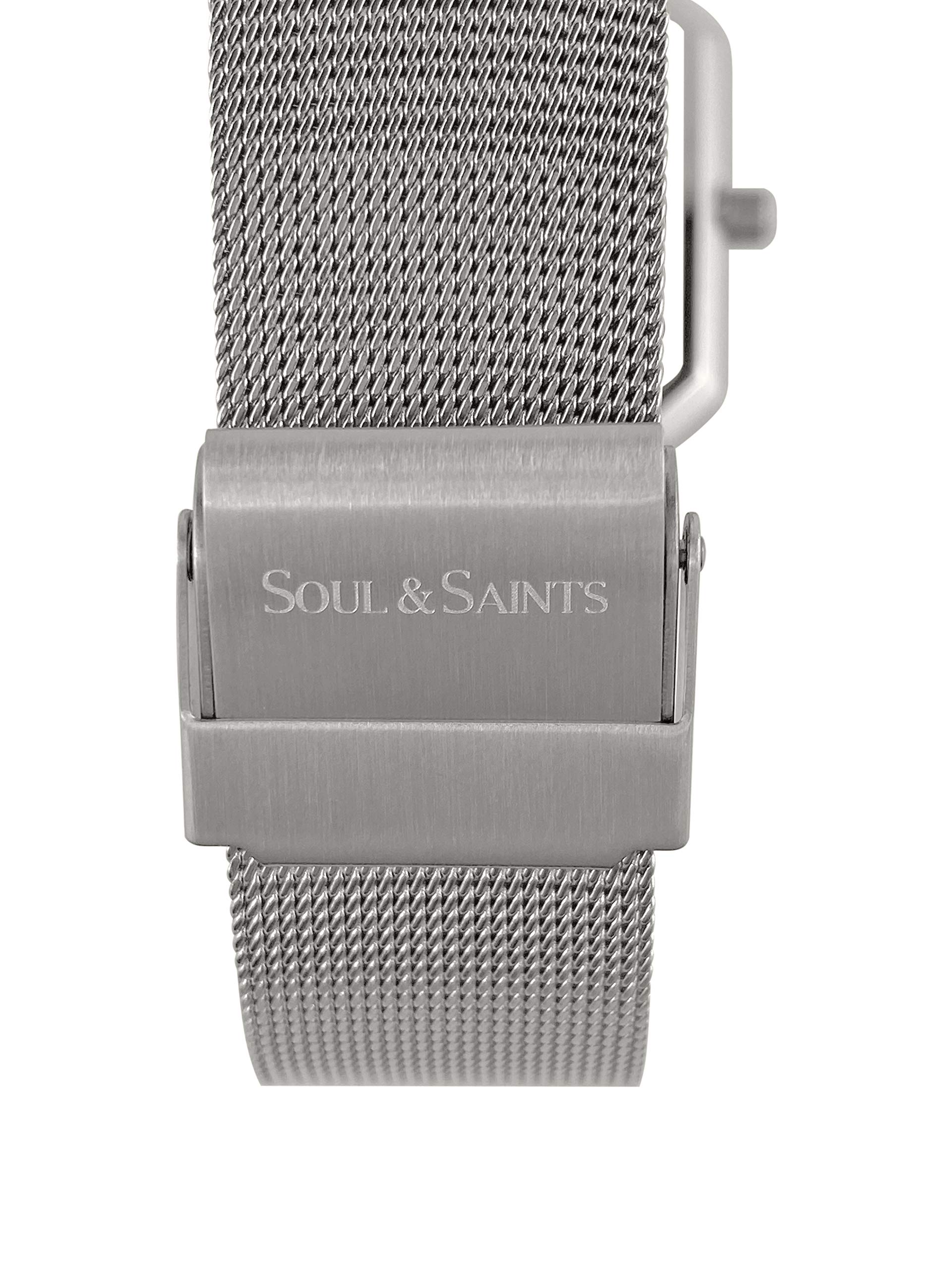 Soul & Saints Damski zegarek premium ze stali nierdzewnej, elegancki zegarek na rękę, kwadratowy, prostokątny zegarek damski, bransoletka z siateczki, stal nierdzewna, mechanizm szwajcarski, szkło szafirowe, odporny na zarysowania, 3 m, 3 ATM, wodoodporny
