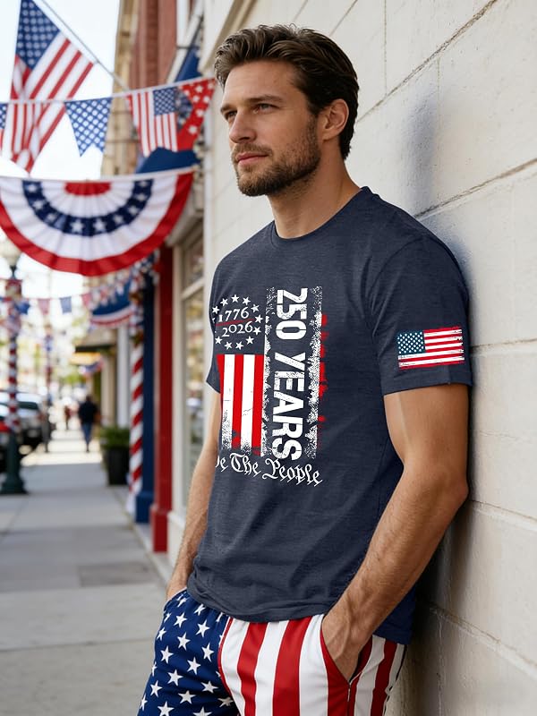 PECHAR 250th Anniversary USA Shirts for Men 4th of July Shirts USA Patriotic Shirts American Flag T-Shirts Tops by PECHAR - Used condition - Image 5