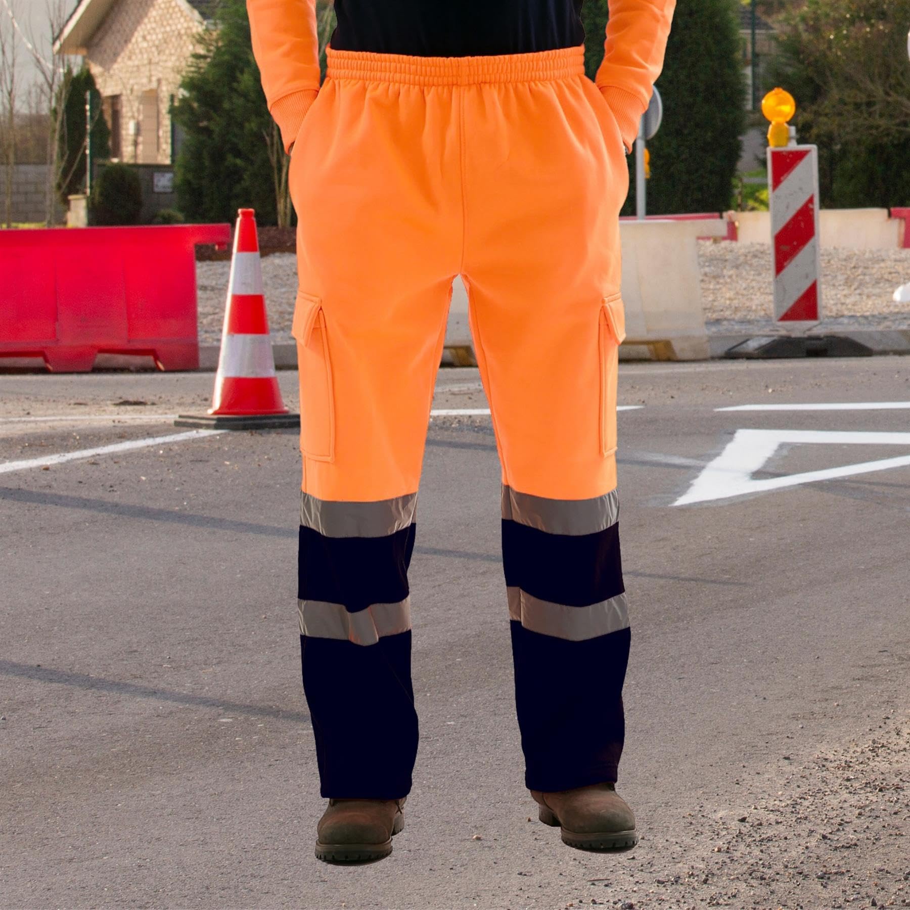 Nowe męskie Hi Vis Visiability Viz polarowe dolne spodnie dresowe bezpieczeństwo spodnie robocze spodnie